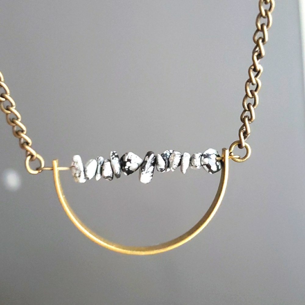 Boho long necklace with grey-black stones